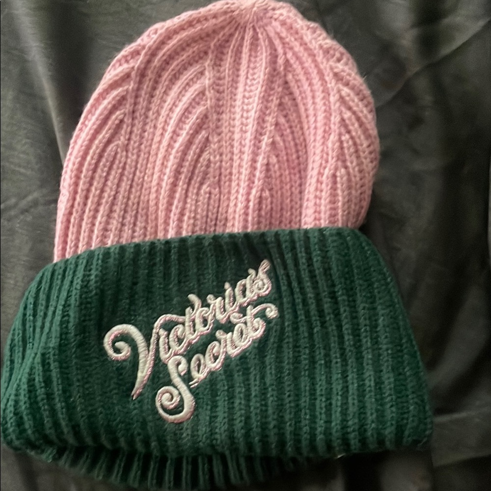 Victoria's Secret Pink and Green Knit Beanie